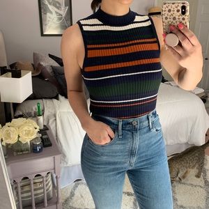 Mock Neck Striped Sweater Tank